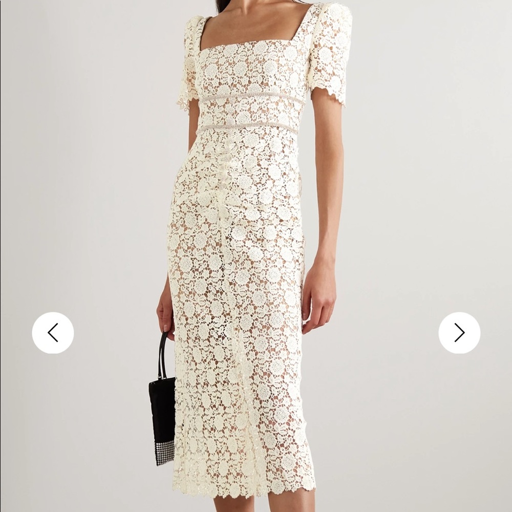 SELF-PORTRAIT Crystal-embellished guipure lace midi dress
